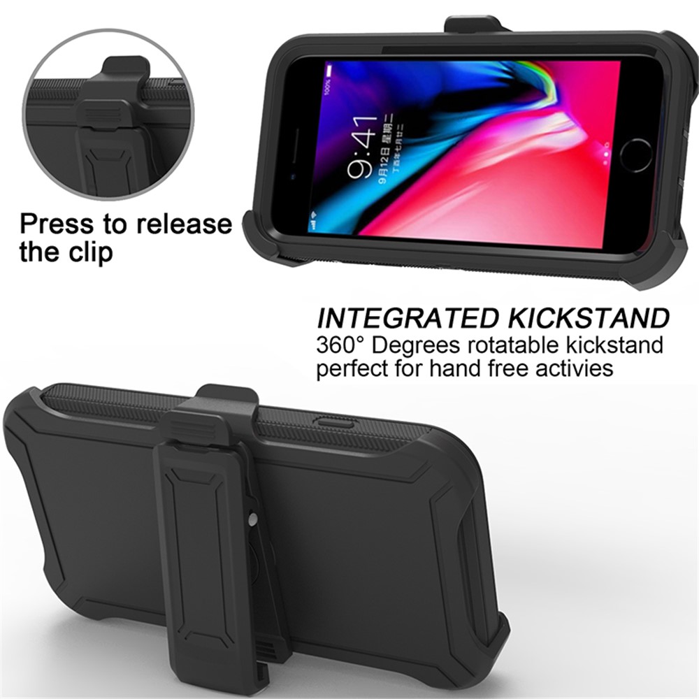 Detachable Shockproof Drop-proof Dust-proof Cover with Belt Clip for iPhone SE (2nd Generation) - All Black-5