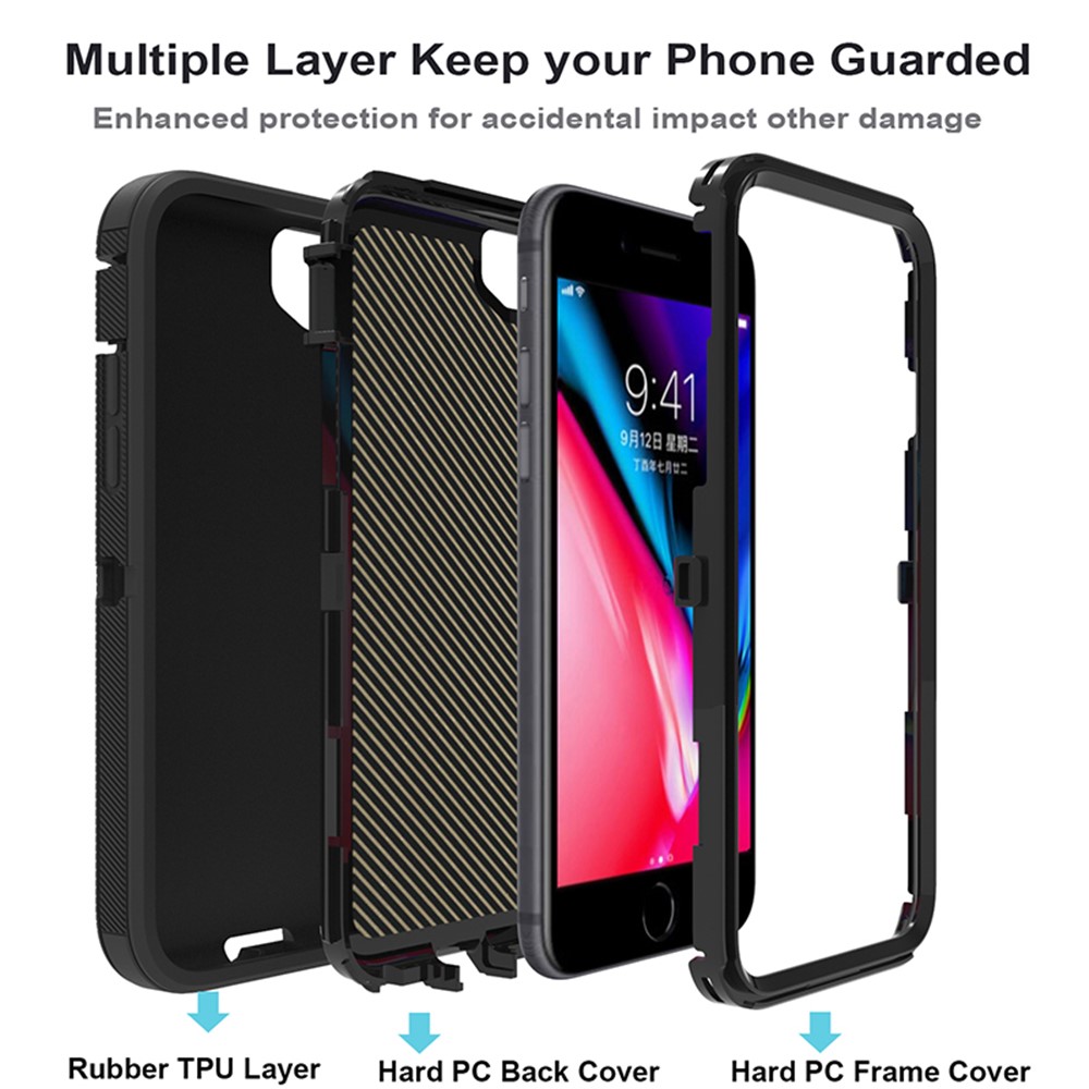 Detachable Shockproof Drop-proof Dust-proof Cover with Belt Clip for iPhone SE (2nd Generation) - All Black-9