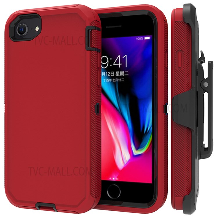 Detachable Shockproof Drop-proof Dust-proof Cover with Belt Clip for iPhone SE (2nd Generation) - Red / Black-1