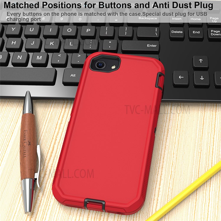 Detachable Shockproof Drop-proof Dust-proof Cover with Belt Clip for iPhone SE (2nd Generation) - Red / Black-10