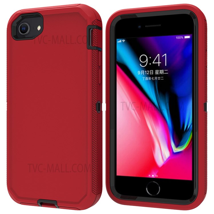 Detachable Shockproof Drop-proof Dust-proof Cover with Belt Clip for iPhone SE (2nd Generation) - Red / Black-2