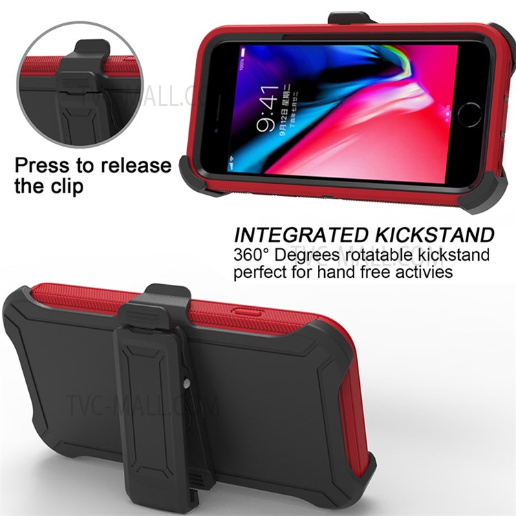 Detachable Shockproof Drop-proof Dust-proof Cover with Belt Clip for iPhone SE (2nd Generation) - Red / Black-5