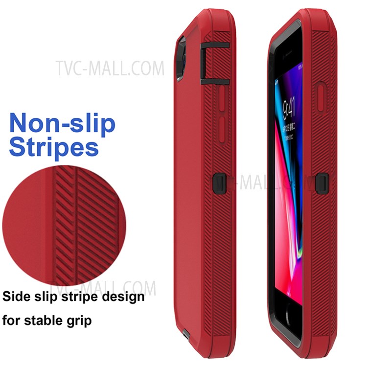 Detachable Shockproof Drop-proof Dust-proof Cover with Belt Clip for iPhone SE (2nd Generation) - Red / Black-7