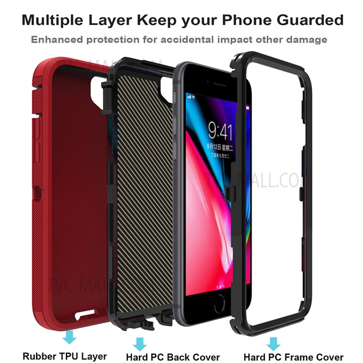 Detachable Shockproof Drop-proof Dust-proof Cover with Belt Clip for iPhone SE (2nd Generation) - Red / Black-9