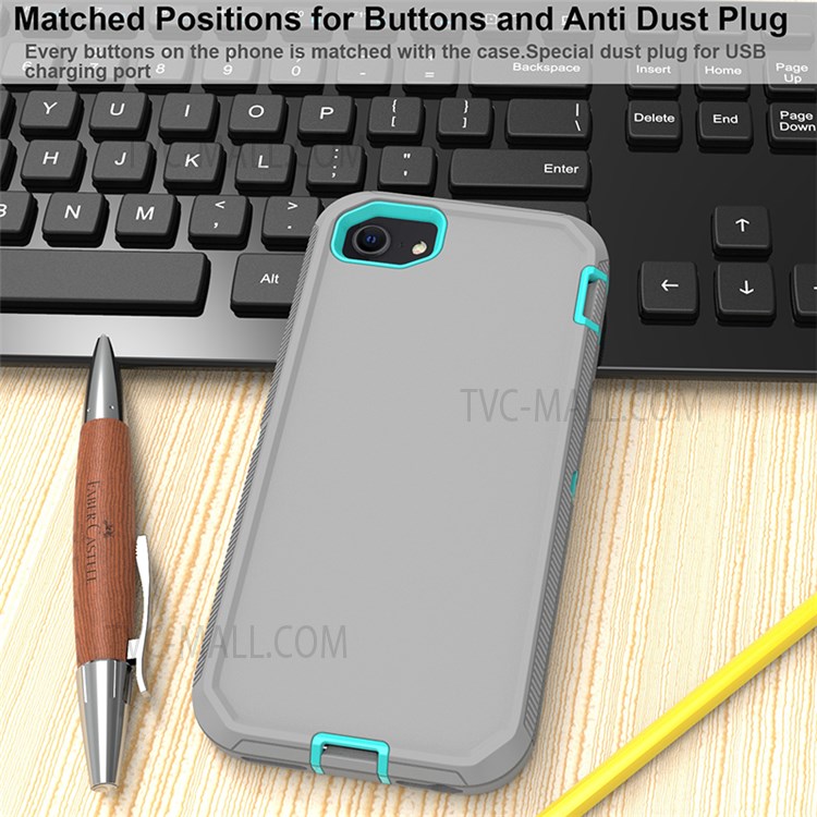 Detachable Shockproof Drop-proof Dust-proof Cover with Belt Clip for iPhone SE (2nd Generation) - Grey / Cyan-10
