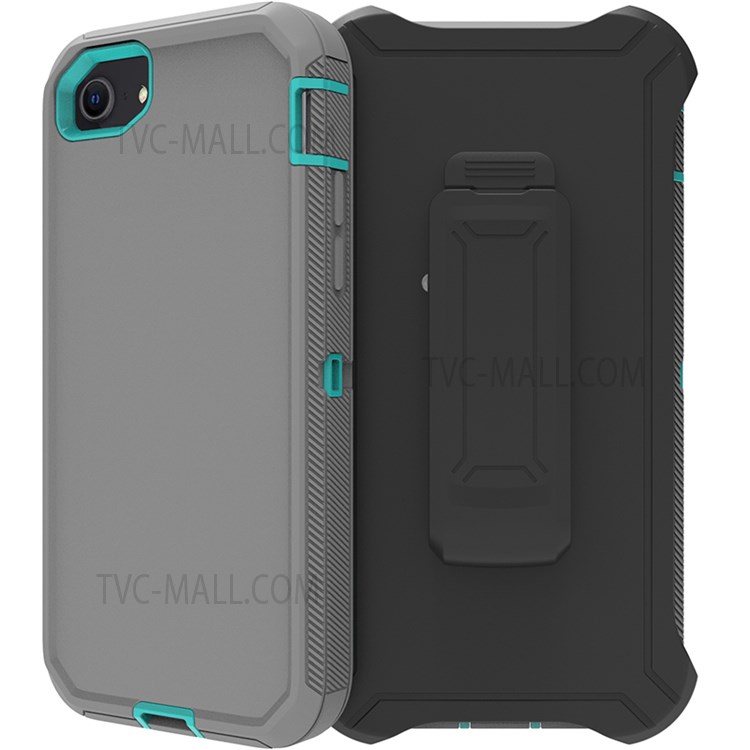 Detachable Shockproof Drop-proof Dust-proof Cover with Belt Clip for iPhone SE (2nd Generation) - Grey / Cyan-4