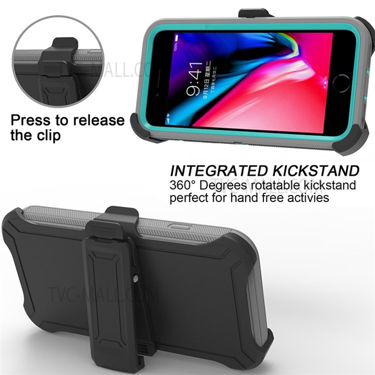Detachable Shockproof Drop-proof Dust-proof Cover with Belt Clip for iPhone SE (2nd Generation) - Grey / Cyan-5