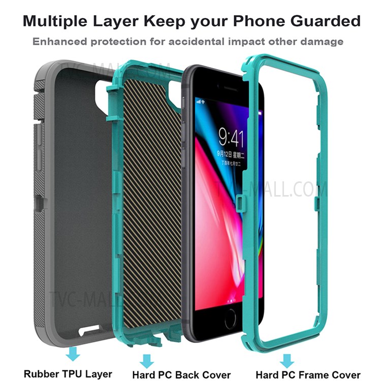 Detachable Shockproof Drop-proof Dust-proof Cover with Belt Clip for iPhone SE (2nd Generation) - Grey / Cyan-9