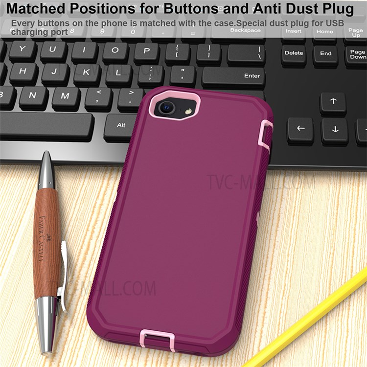 Detachable Shockproof Drop-proof Dust-proof Cover with Belt Clip for iPhone SE (2nd Generation) - Wine Red / Pink-10