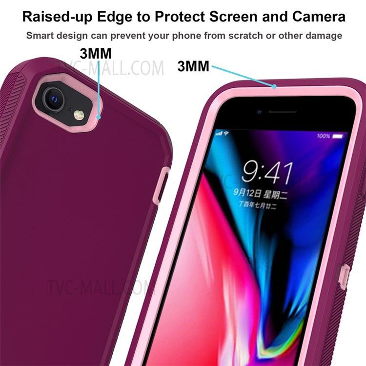Detachable Shockproof Drop-proof Dust-proof Cover with Belt Clip for iPhone SE (2nd Generation) - Wine Red / Pink-3