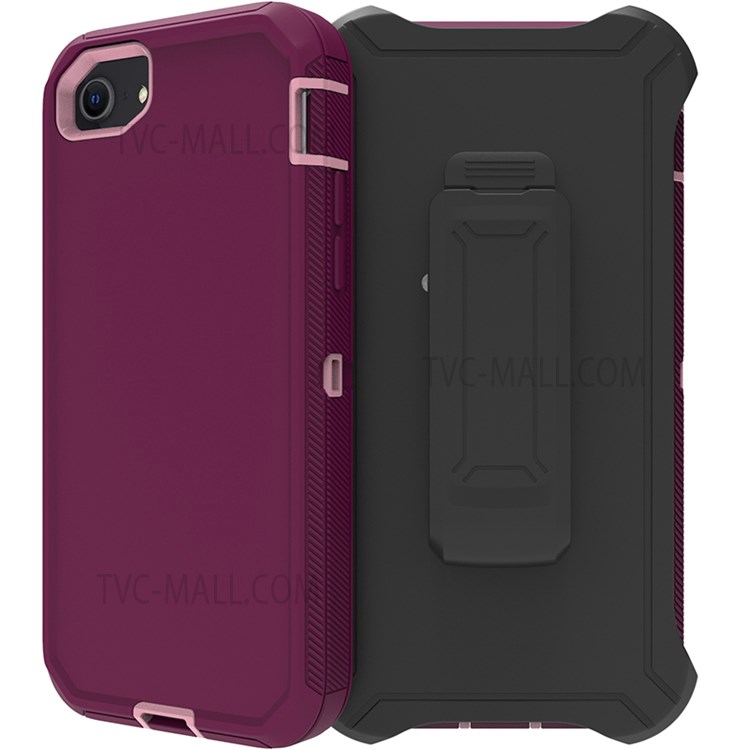 Detachable Shockproof Drop-proof Dust-proof Cover with Belt Clip for iPhone SE (2nd Generation) - Wine Red / Pink-4