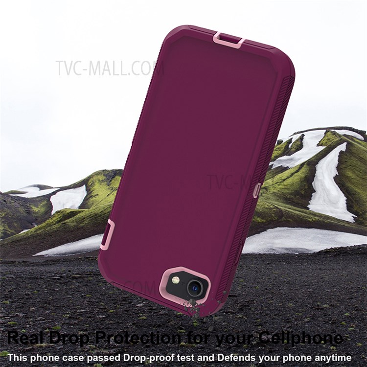 Detachable Shockproof Drop-proof Dust-proof Cover with Belt Clip for iPhone SE (2nd Generation) - Wine Red / Pink-6
