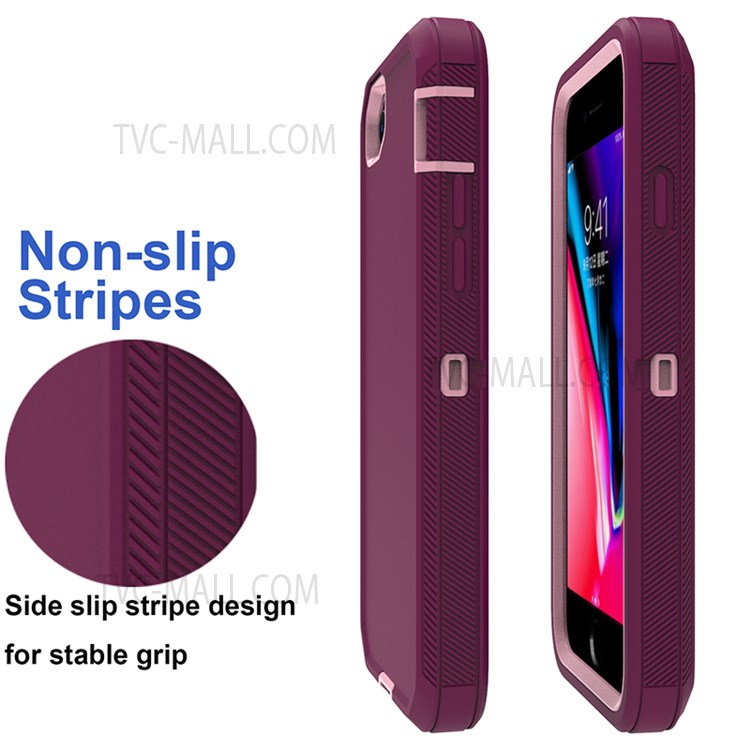 Detachable Shockproof Drop-proof Dust-proof Cover with Belt Clip for iPhone SE (2nd Generation) - Wine Red / Pink-7