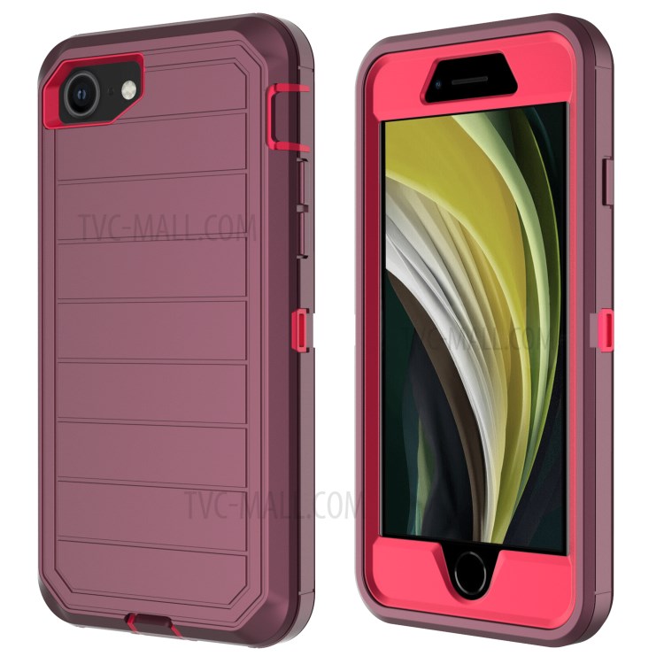 Detachable Shockproof Drop-proof Dust-proof Cover with Belt Clip for iPhone SE (2nd Generation) - Wine Red / Red-1