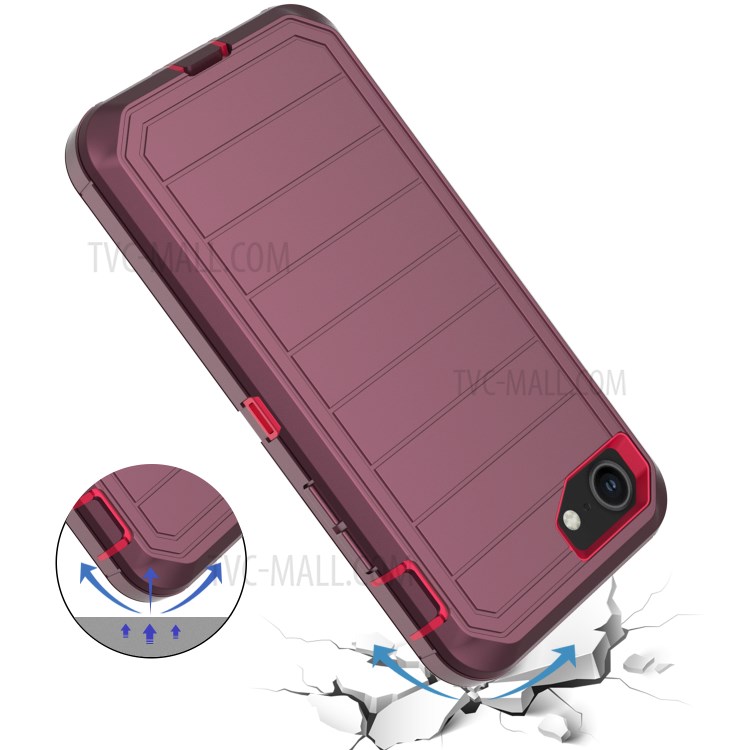 Detachable Shockproof Drop-proof Dust-proof Cover with Belt Clip for iPhone SE (2nd Generation) - Wine Red / Red-10