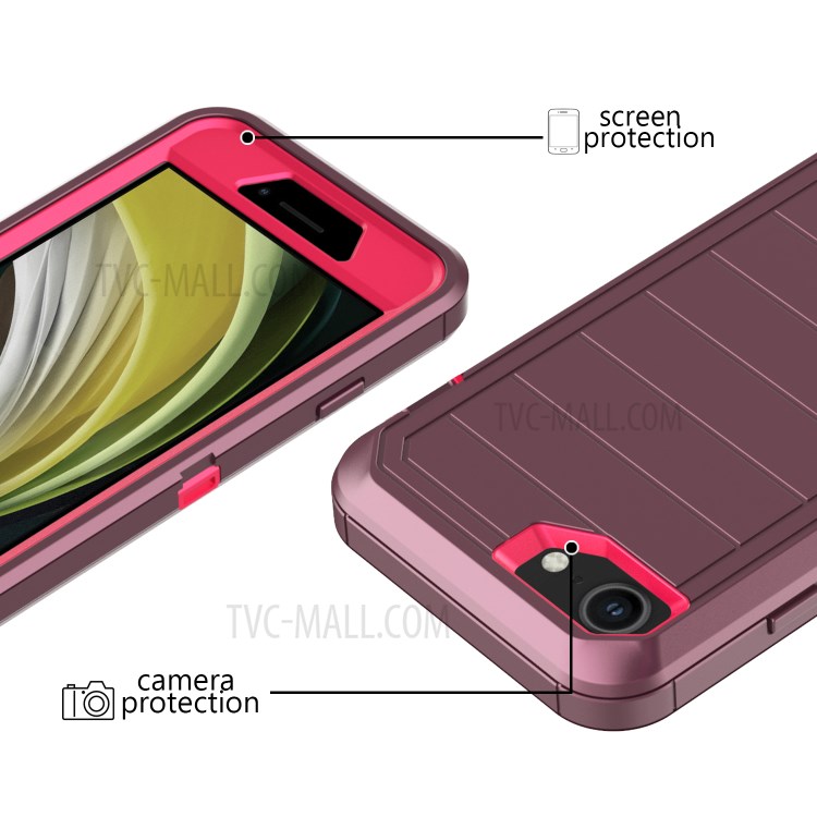 Detachable Shockproof Drop-proof Dust-proof Cover with Belt Clip for iPhone SE (2nd Generation) - Wine Red / Red-2