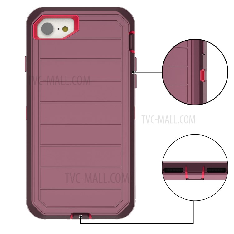 Detachable Shockproof Drop-proof Dust-proof Cover with Belt Clip for iPhone SE (2nd Generation) - Wine Red / Red-3