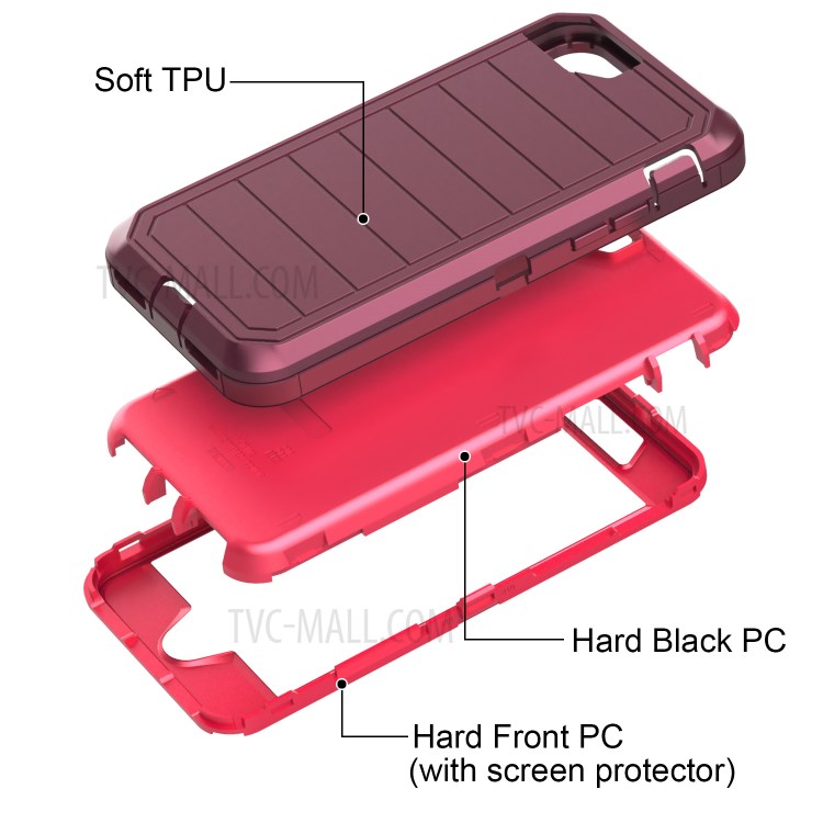 Detachable Shockproof Drop-proof Dust-proof Cover with Belt Clip for iPhone SE (2nd Generation) - Wine Red / Red-4