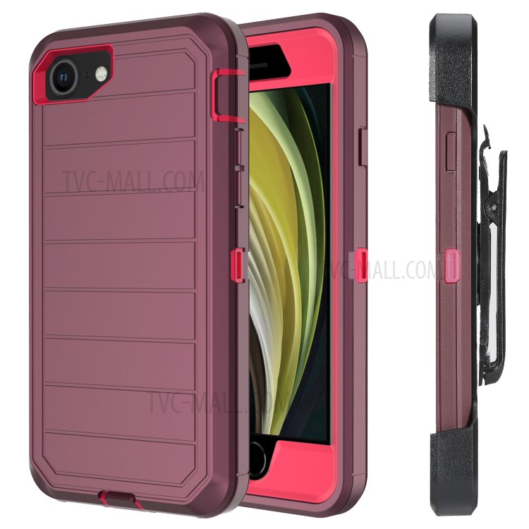 Detachable Shockproof Drop-proof Dust-proof Cover with Belt Clip for iPhone SE (2nd Generation) - Wine Red / Red-5