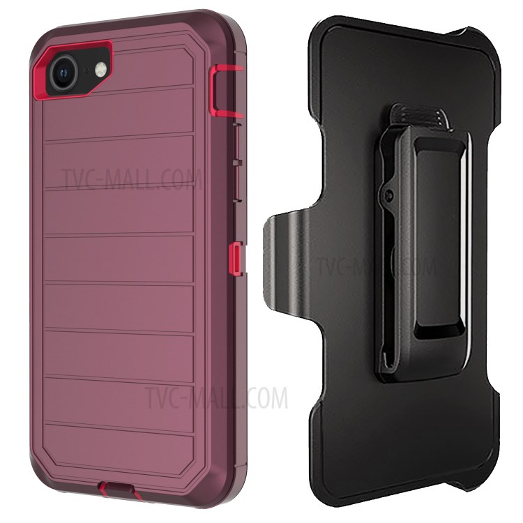 Detachable Shockproof Drop-proof Dust-proof Cover with Belt Clip for iPhone SE (2nd Generation) - Wine Red / Red-6