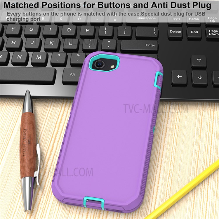 Detachable Shockproof Drop-proof Dust-proof Cover with Belt Clip for iPhone SE (2nd Generation) - Purple / Cyan-10