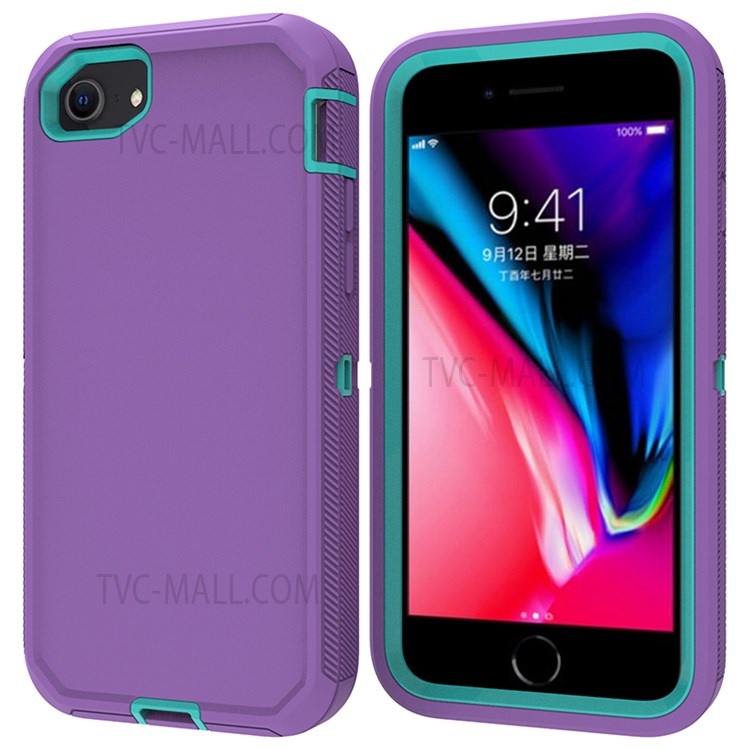 Detachable Shockproof Drop-proof Dust-proof Cover with Belt Clip for iPhone SE (2nd Generation) - Purple / Cyan-2