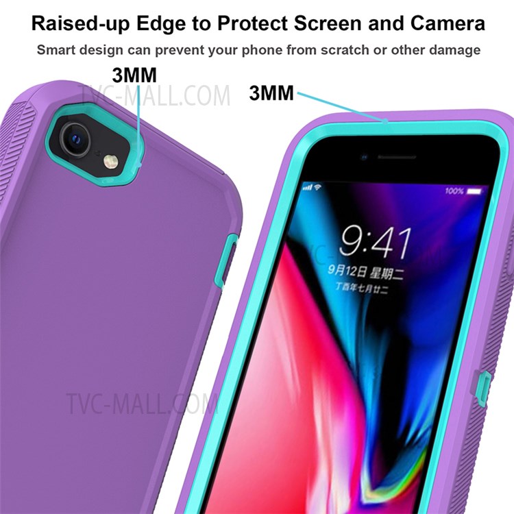 Detachable Shockproof Drop-proof Dust-proof Cover with Belt Clip for iPhone SE (2nd Generation) - Purple / Cyan-3
