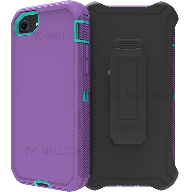 Detachable Shockproof Drop-proof Dust-proof Cover with Belt Clip for iPhone SE (2nd Generation) - Purple / Cyan-4