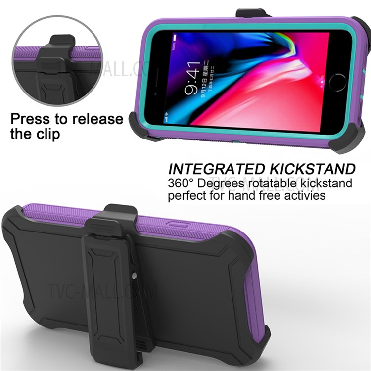 Detachable Shockproof Drop-proof Dust-proof Cover with Belt Clip for iPhone SE (2nd Generation) - Purple / Cyan-5