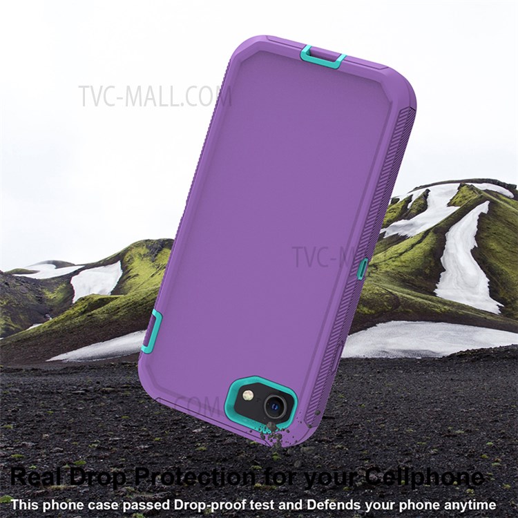 Detachable Shockproof Drop-proof Dust-proof Cover with Belt Clip for iPhone SE (2nd Generation) - Purple / Cyan-6