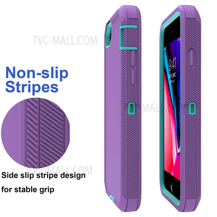 Detachable Shockproof Drop-proof Dust-proof Cover with Belt Clip for iPhone SE (2nd Generation) - Purple / Cyan-7