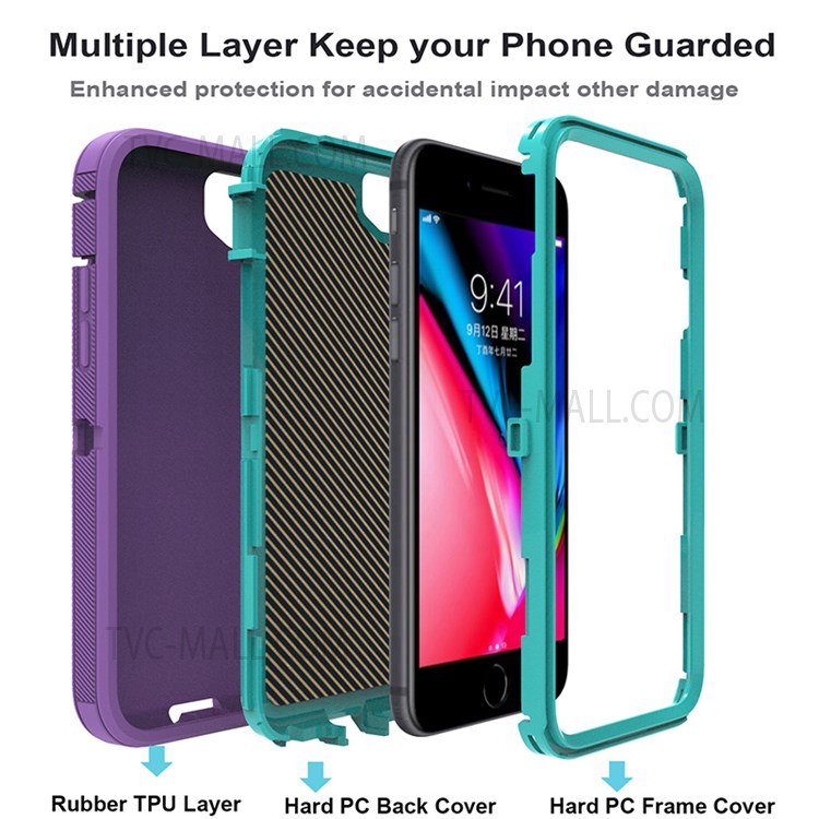 Detachable Shockproof Drop-proof Dust-proof Cover with Belt Clip for iPhone SE (2nd Generation) - Purple / Cyan-9