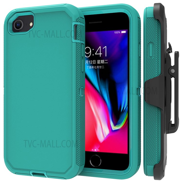 Detachable Shockproof Drop-proof Dust-proof Cover with Belt Clip for iPhone SE (2nd Generation) - All Cyan-1