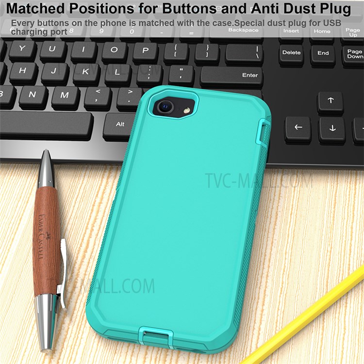Detachable Shockproof Drop-proof Dust-proof Cover with Belt Clip for iPhone SE (2nd Generation) - All Cyan-10
