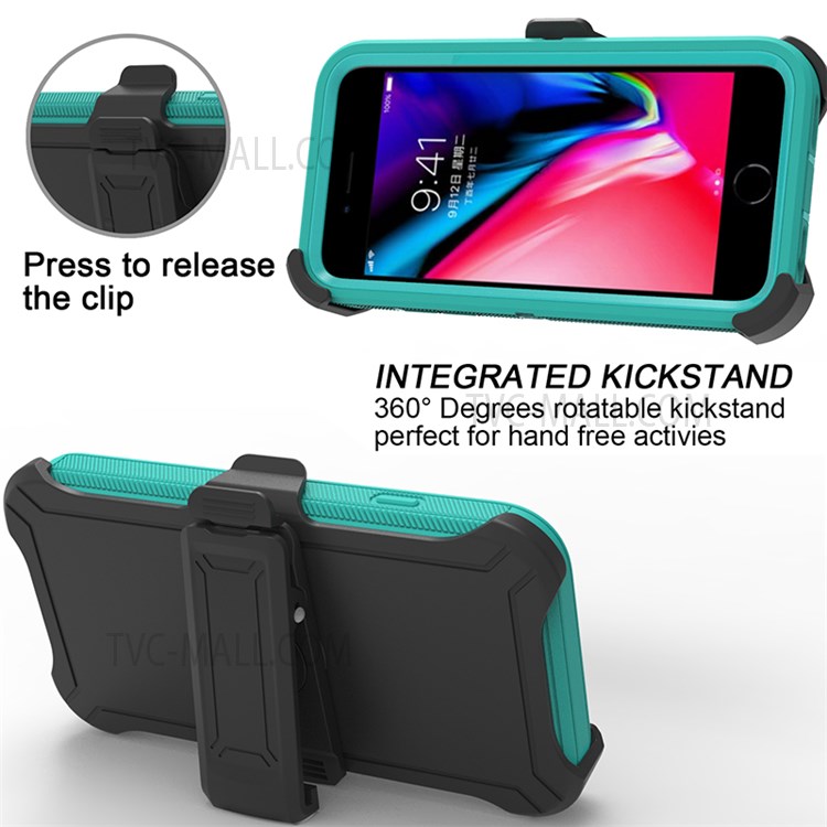 Detachable Shockproof Drop-proof Dust-proof Cover with Belt Clip for iPhone SE (2nd Generation) - All Cyan-5