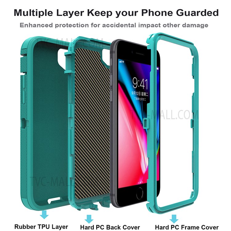 Detachable Shockproof Drop-proof Dust-proof Cover with Belt Clip for iPhone SE (2nd Generation) - All Cyan-9