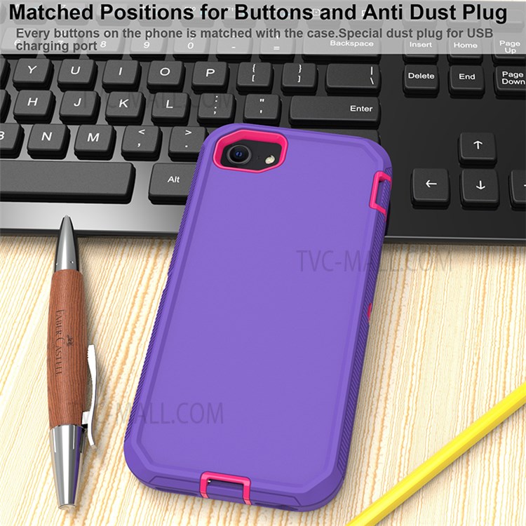 Detachable Shockproof Drop-proof Dust-proof Cover with Belt Clip for iPhone SE (2nd Generation) - Purple / Red-10