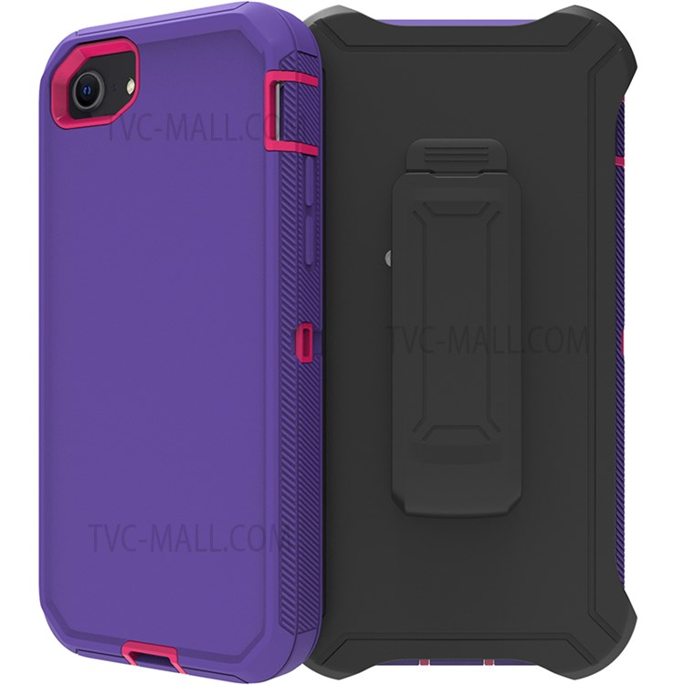 Detachable Shockproof Drop-proof Dust-proof Cover with Belt Clip for iPhone SE (2nd Generation) - Purple / Red-4