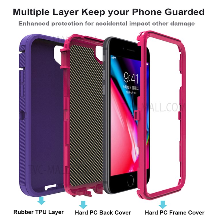 Detachable Shockproof Drop-proof Dust-proof Cover with Belt Clip for iPhone SE (2nd Generation) - Purple / Red-9
