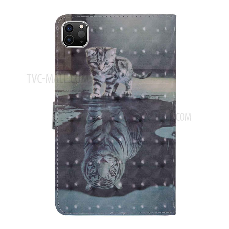 Light Spot Decor Pattern Printing Leather Tablet Case for iPad Pro 11-inch (2020)/(2018) - Cat and Tiger Reflection-3