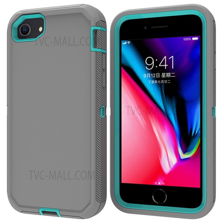 Shockproof PC + TPU Hybrid Case for iPhone SE (2nd Generation) / 8 / 7 4.7-inch - Grey/Sky Blue-1
