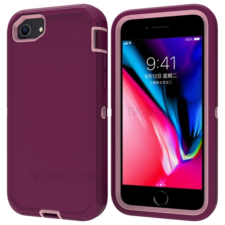 Shockproof PC + TPU Hybrid Case for iPhone SE (2nd Generation) / 8 / 7 4.7-inch - Wine Red/Pink-1