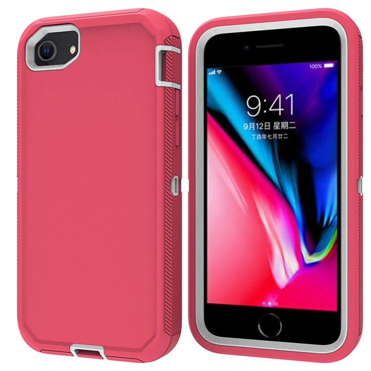 Shockproof PC + TPU Hybrid Case for iPhone SE (2nd Generation) / 8 / 7 4.7-inch - Pink/White-1