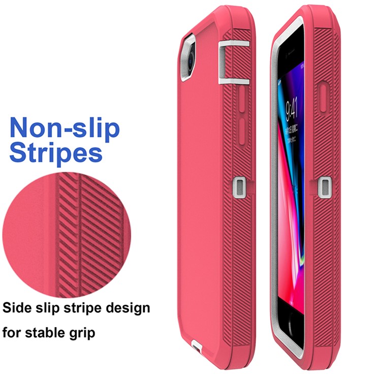 Shockproof PC + TPU Hybrid Case for iPhone SE (2nd Generation) / 8 / 7 4.7-inch - Pink/White-3