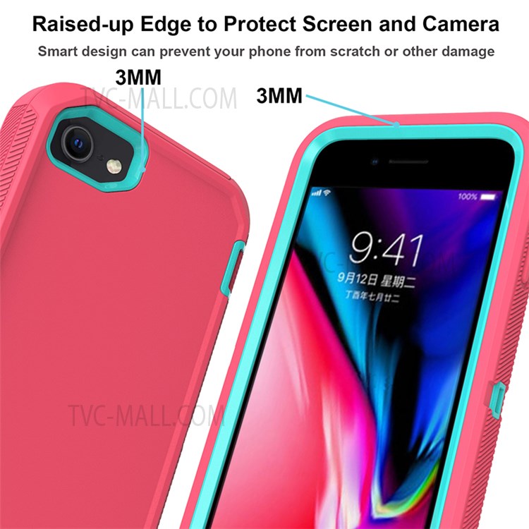 Shockproof PC + TPU Hybrid Case for iPhone SE (2nd Generation) / 8 / 7 4.7-inch - Pink/Sky Blue-2