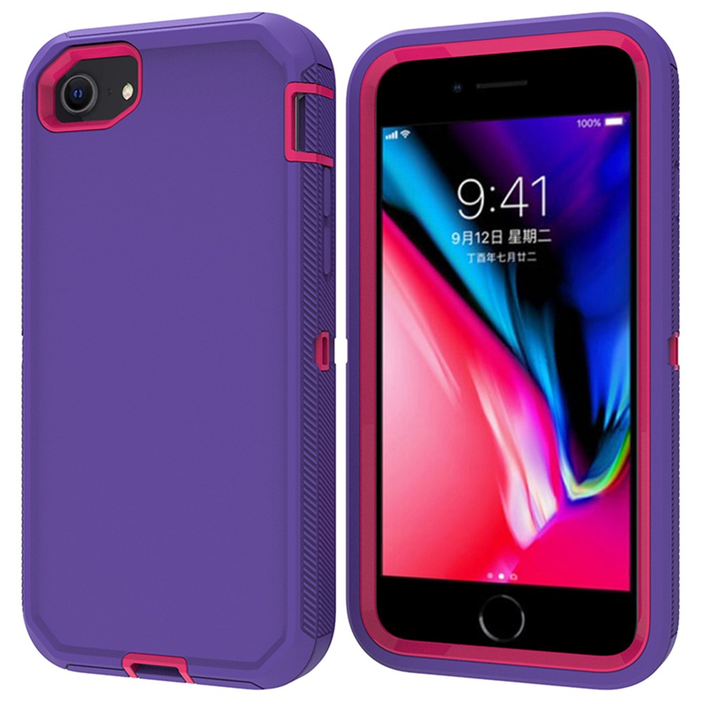 Shockproof PC + TPU Hybrid Case for iPhone SE (2nd Generation) / 8 / 7 4.7-inch - Purple/Rose-1