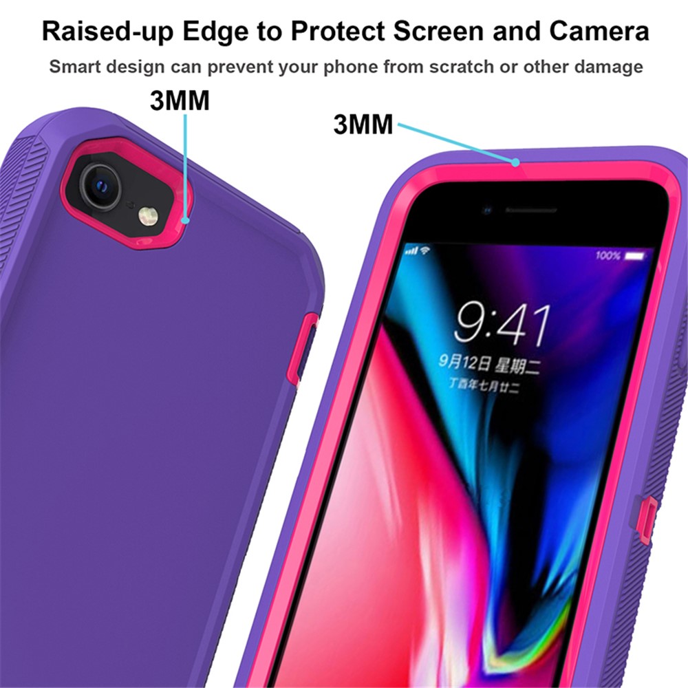 Shockproof PC + TPU Hybrid Case for iPhone SE (2nd Generation) / 8 / 7 4.7-inch - Purple/Rose-2