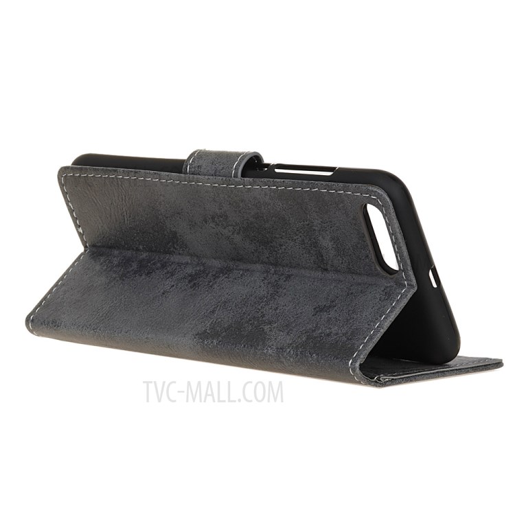 Retro Skin Leather Wallet Stand Case for iPhone SE (2nd Generation) - Grey-3