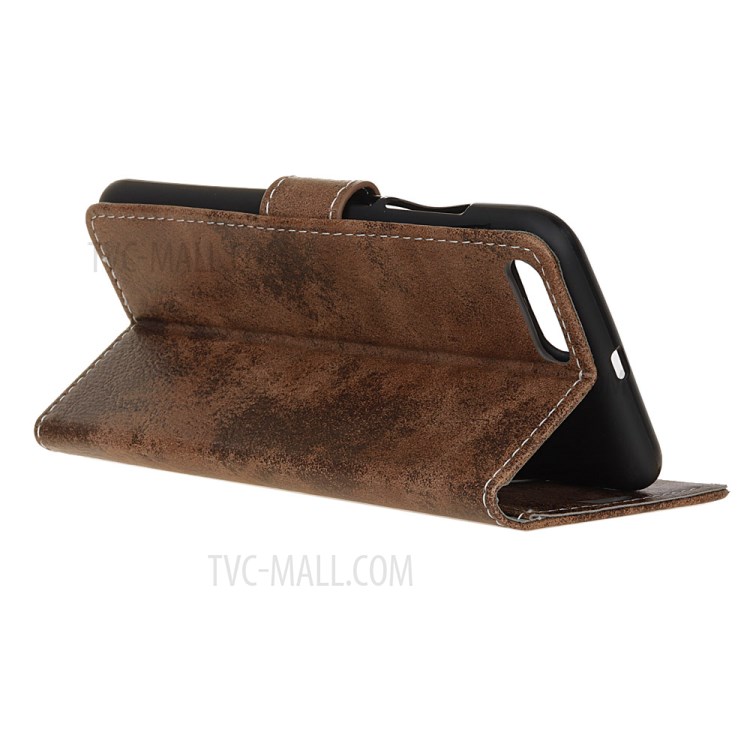 Retro Skin Leather Wallet Stand Case for iPhone SE (2nd Generation) - Brown-3