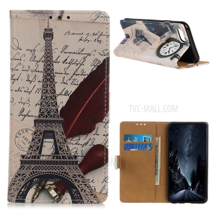 Protective Patterns Wallet Leather Stand Cover for iPhone SE (2nd Generation)/8/7 4.7 inch - Eiffel Tower and Letters-1
